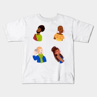 representative structure illustration of cartoons of black people featuring different people. Kids T-Shirt